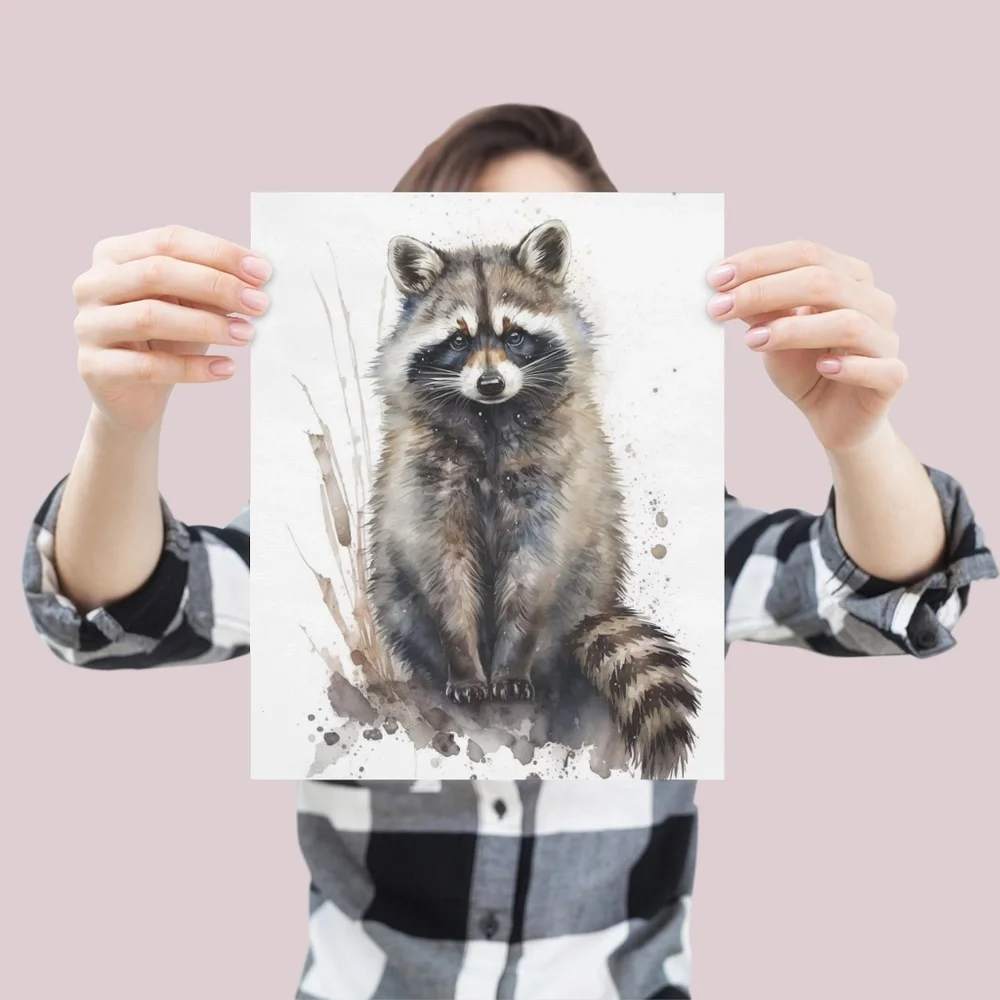 Cute Raccoon Watercolor Wall Art Illustration Print Poster Card Unframed - Picture 4 of 9